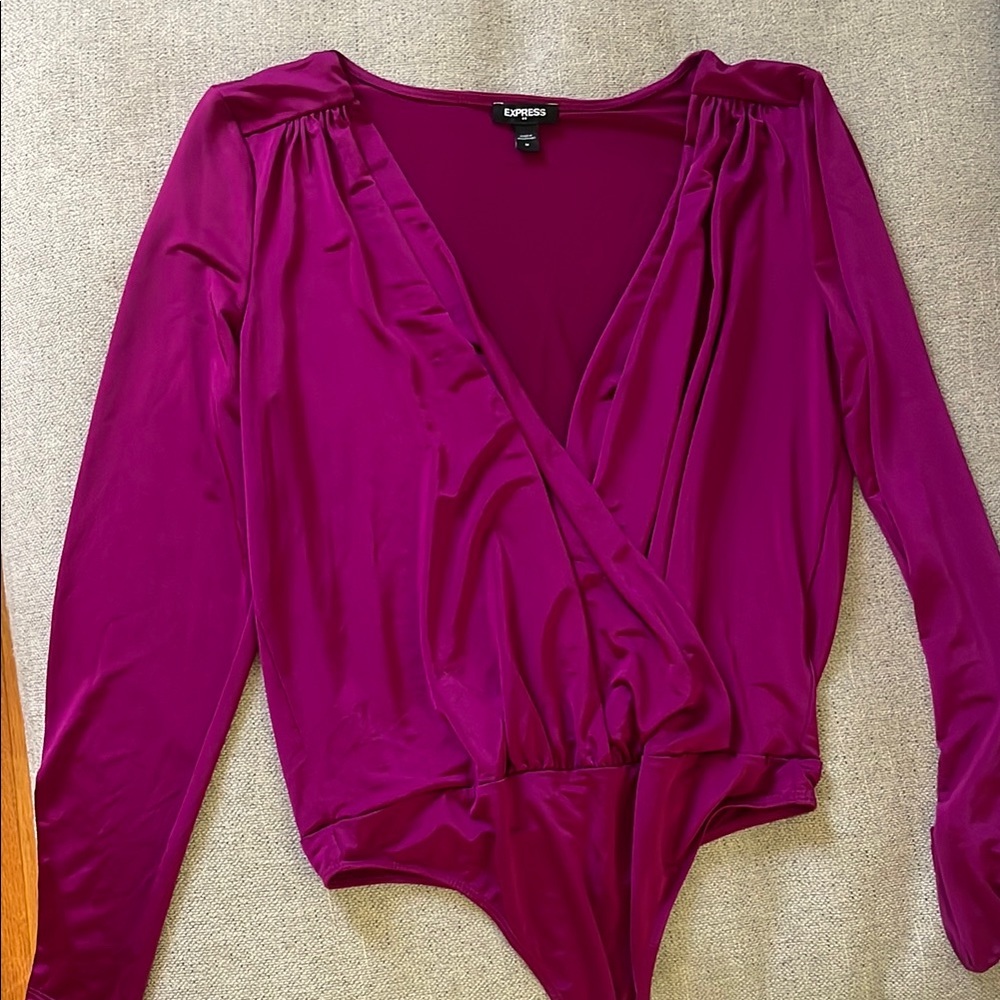 Express Pink Long Sleeve Wrap Bodysuit